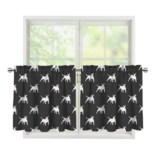 Black Bull Terrier Pattern Print Tier Curtains