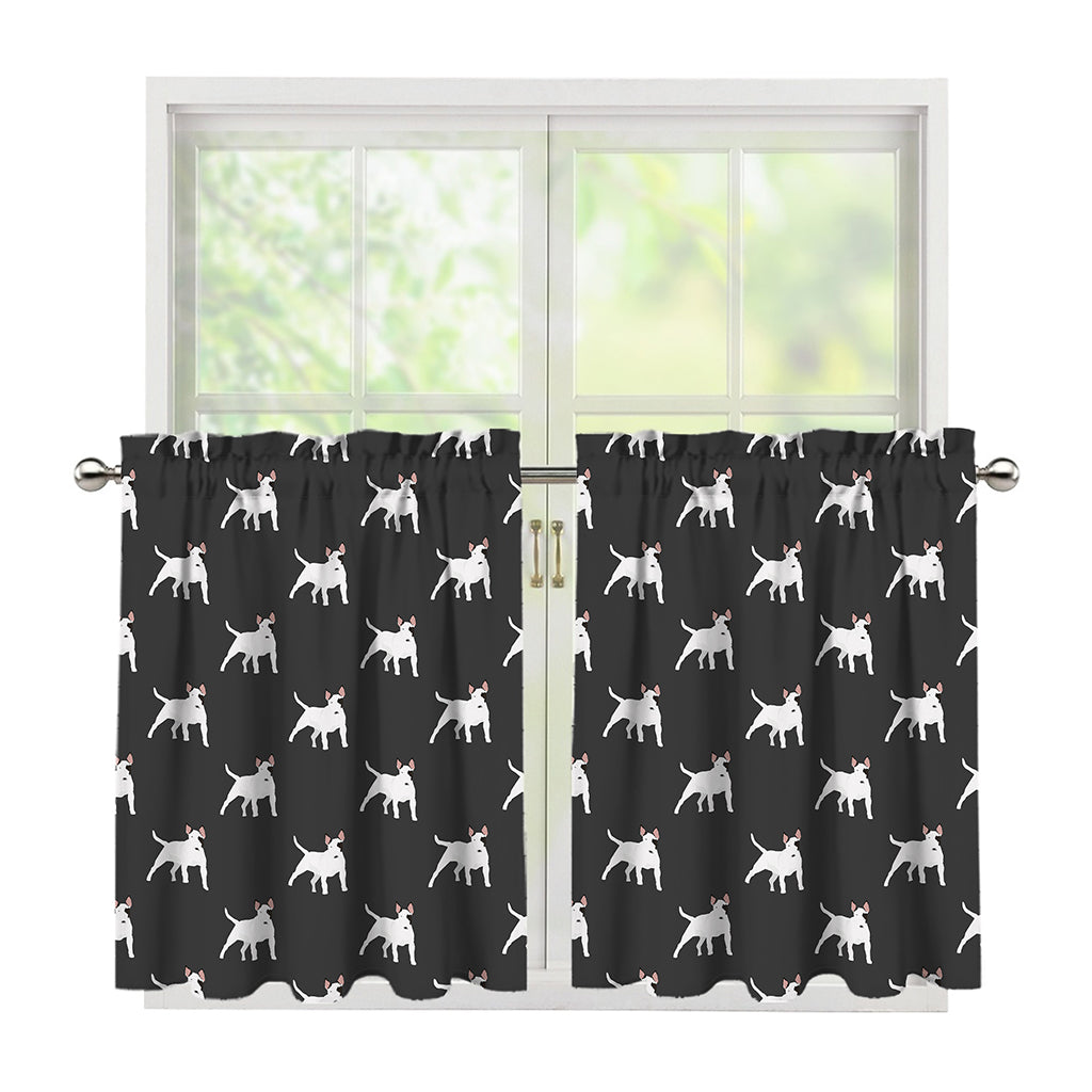 Black Bull Terrier Pattern Print Tier Curtains