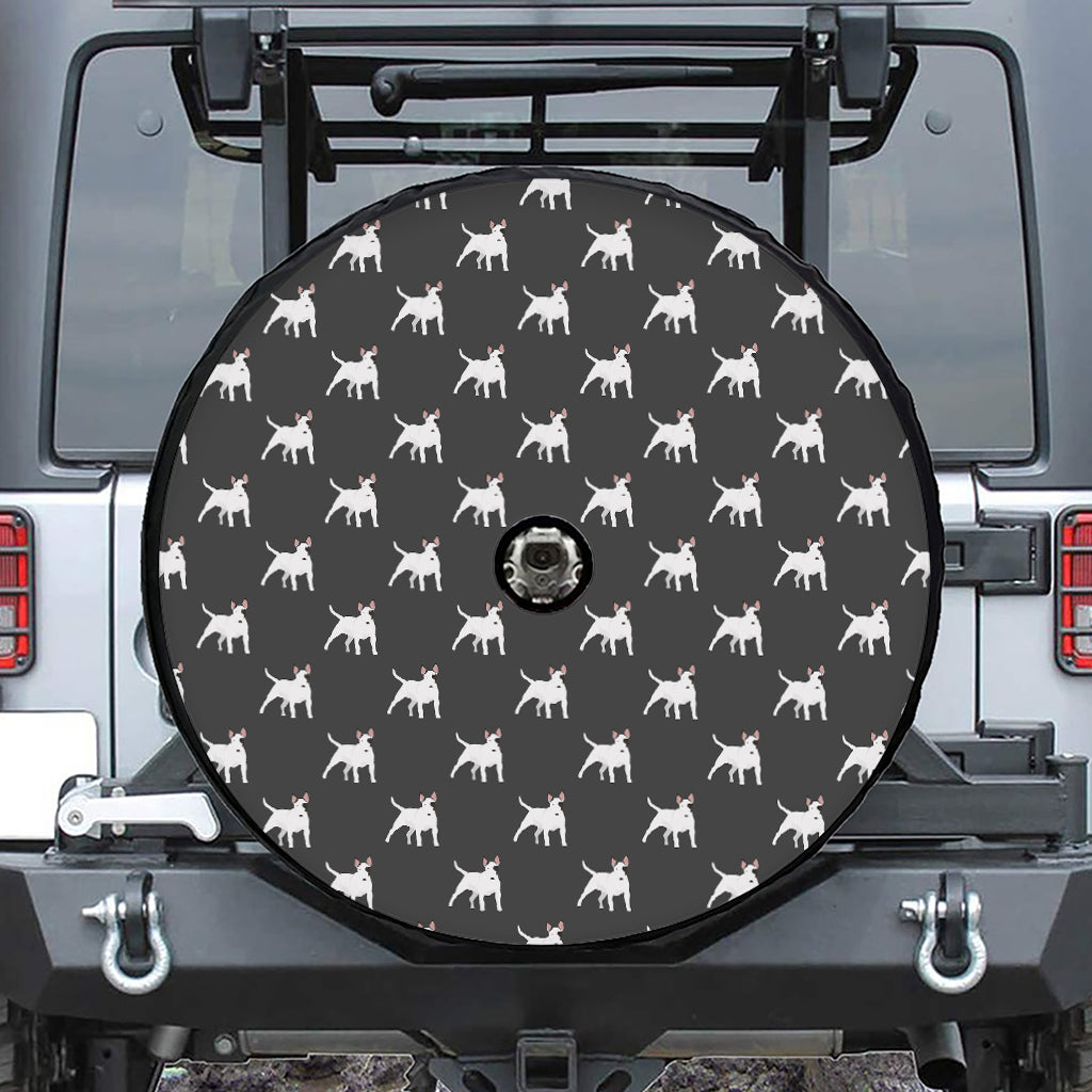 Black Bull Terrier Pattern Print Tire Cover With Camera Hole