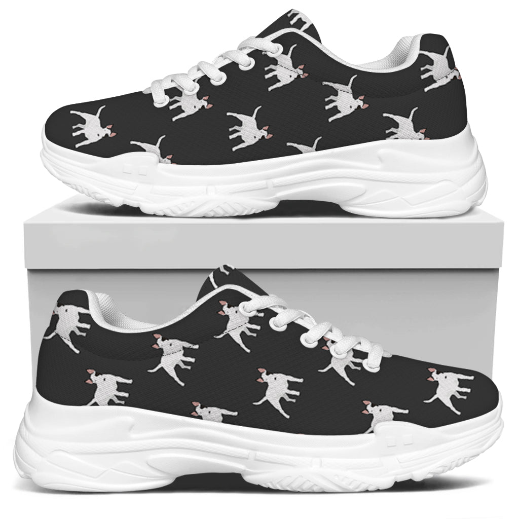 Black Bull Terrier Pattern Print White Chunky Shoes