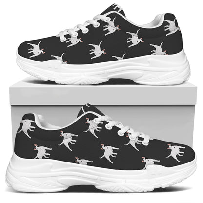 Black Bull Terrier Pattern Print White Chunky Shoes