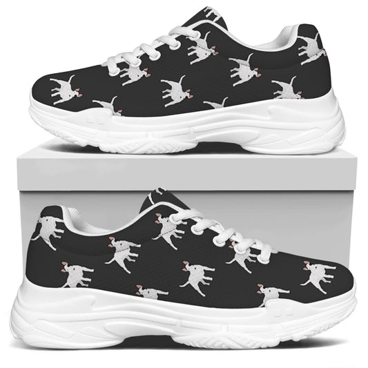Black Bull Terrier Pattern Print White Chunky Shoes