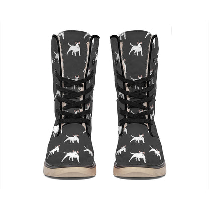 Black Bull Terrier Pattern Print Winter Boots