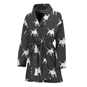 Black Bull Terrier Pattern Print Women's Bathrobe