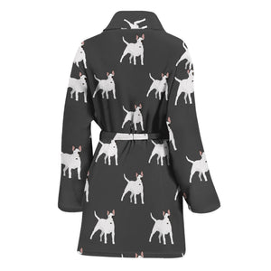 Black Bull Terrier Pattern Print Women's Bathrobe