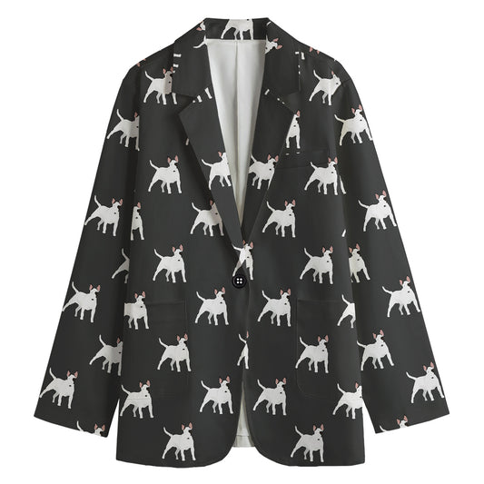 Black Bull Terrier Pattern Print Women's Cotton Blazer
