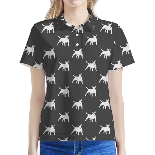 Black Bull Terrier Pattern Print Women's Polo Shirt