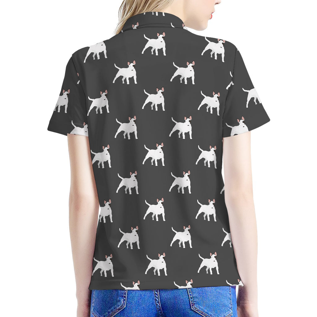Black Bull Terrier Pattern Print Women's Polo Shirt