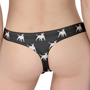 Black Bull Terrier Pattern Print Women's Thong