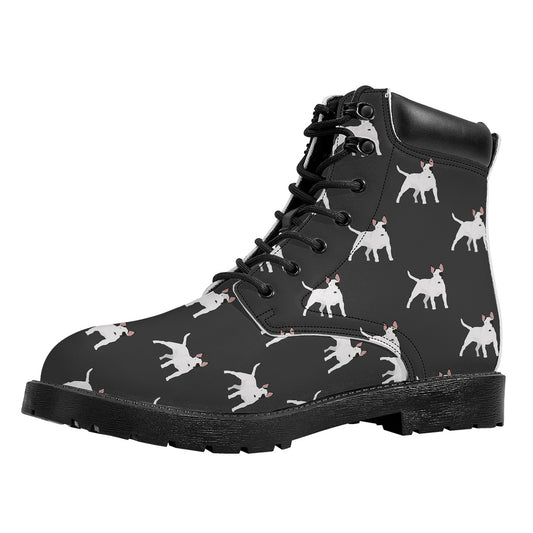 Black Bull Terrier Pattern Print Work Boots