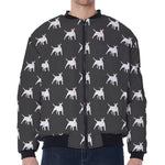Black Bull Terrier Pattern Print Zip Sleeve Bomber Jacket