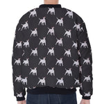 Black Bull Terrier Pattern Print Zip Sleeve Bomber Jacket