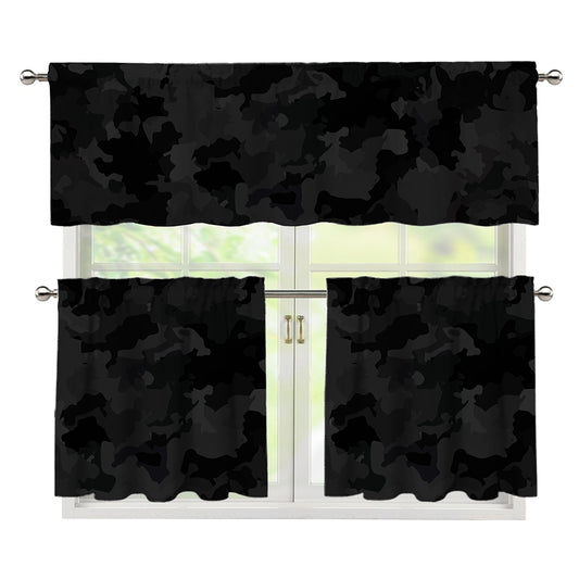 Black Camouflage Print 3 Piece Kitchen Curtains