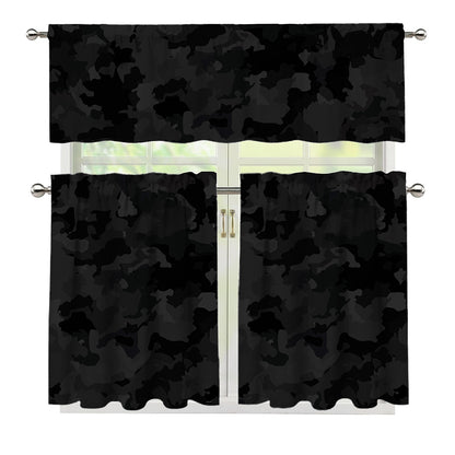 Black Camouflage Print 3 Piece Kitchen Curtains