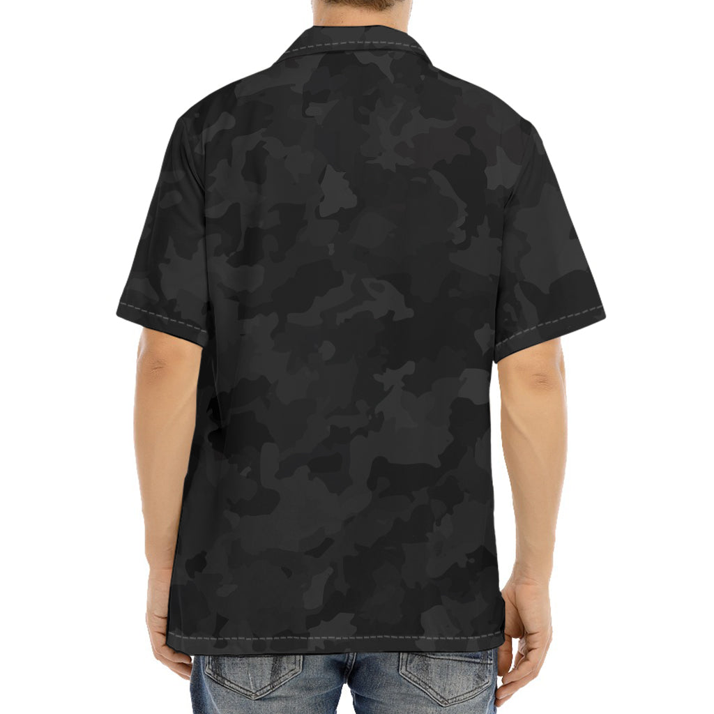 Black Camouflage Print Aloha Shirt