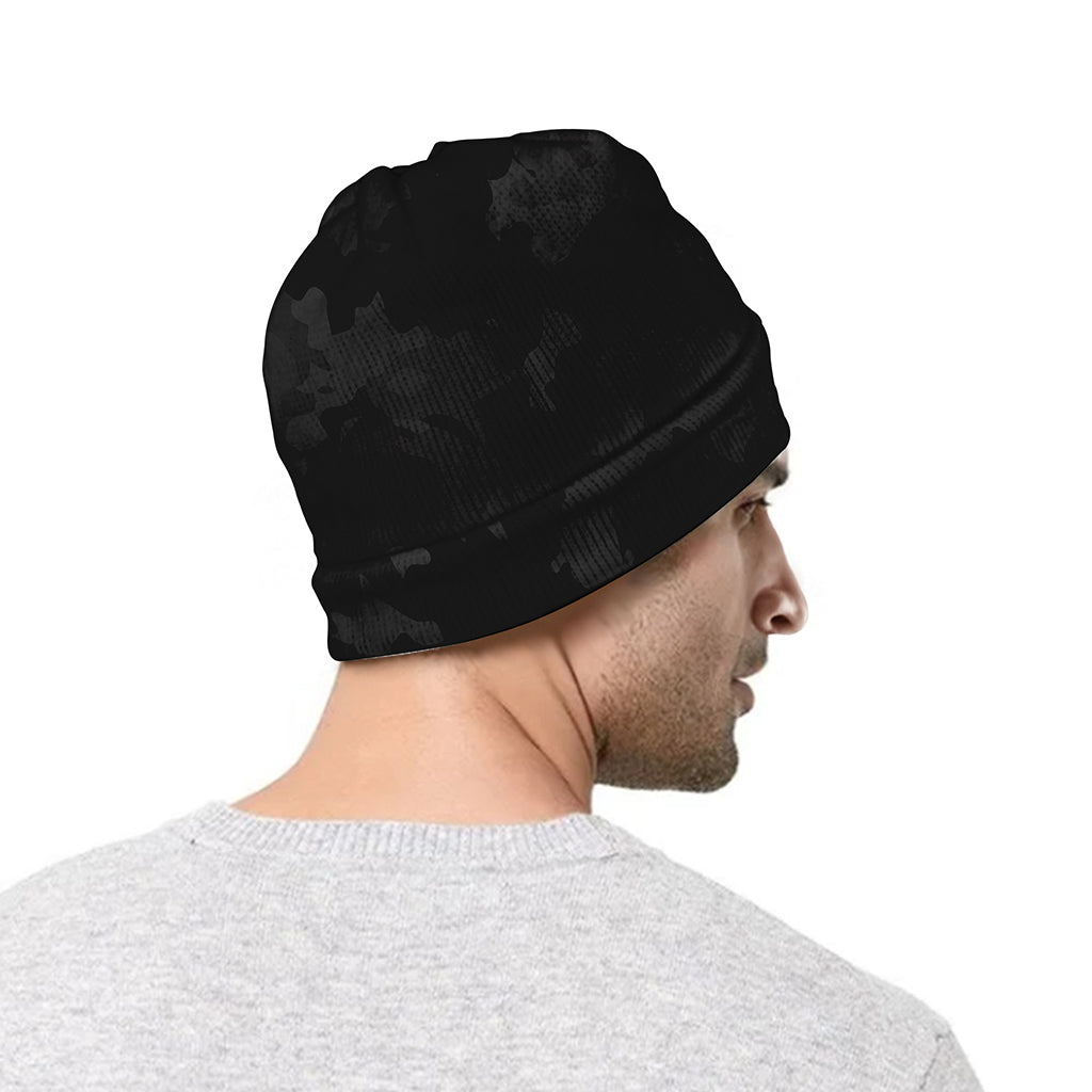 Black Camouflage Print Beanie