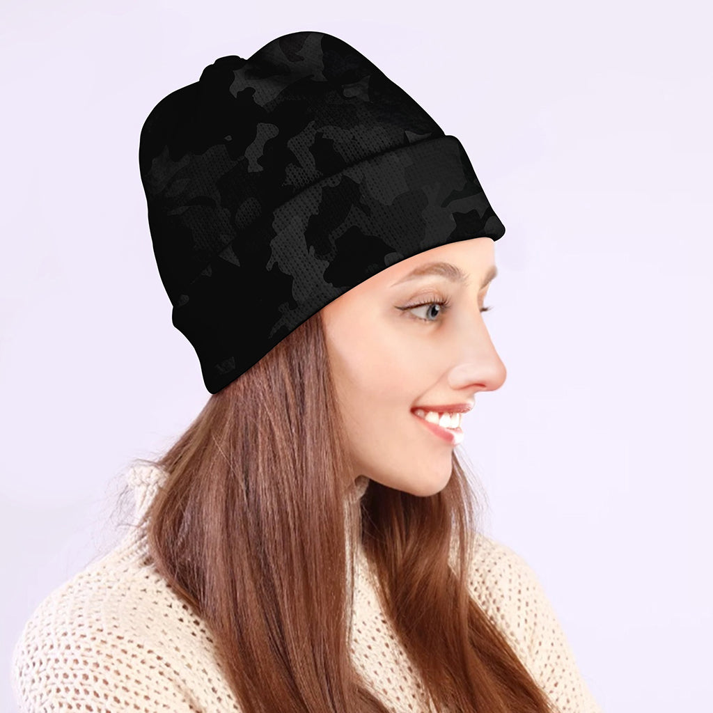 Black Camouflage Print Beanie