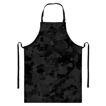 Black Camouflage Print Bib Apron With Pocket