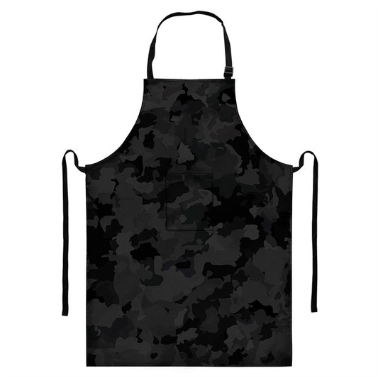 Black Camouflage Print Bib Apron With Pocket