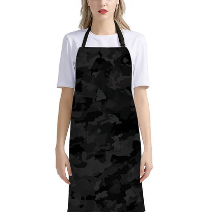 Black Camouflage Print Bib Apron With Pocket