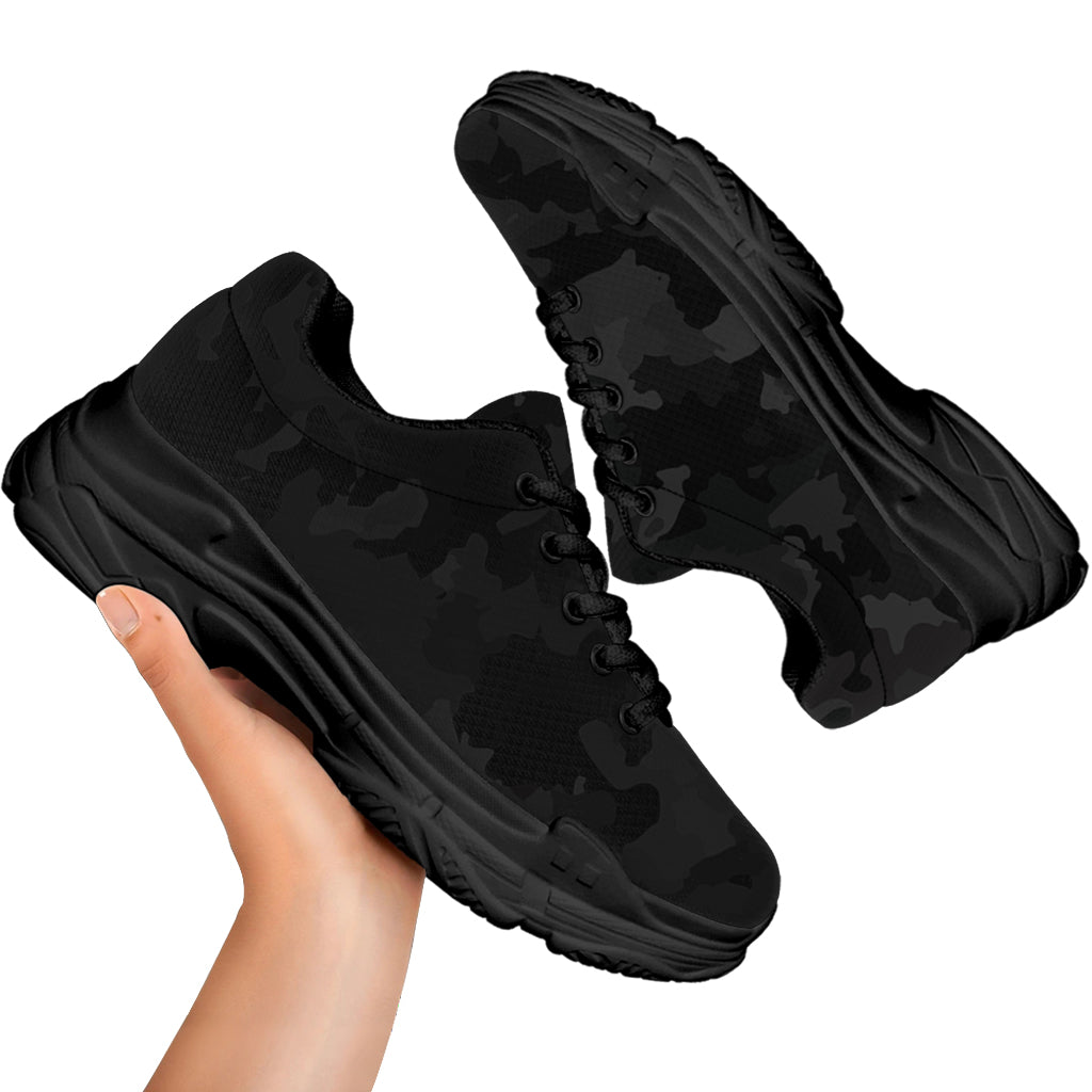 Black Camouflage Print Black Chunky Shoes