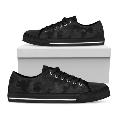 Black Camouflage Print Black Low Top Sneakers