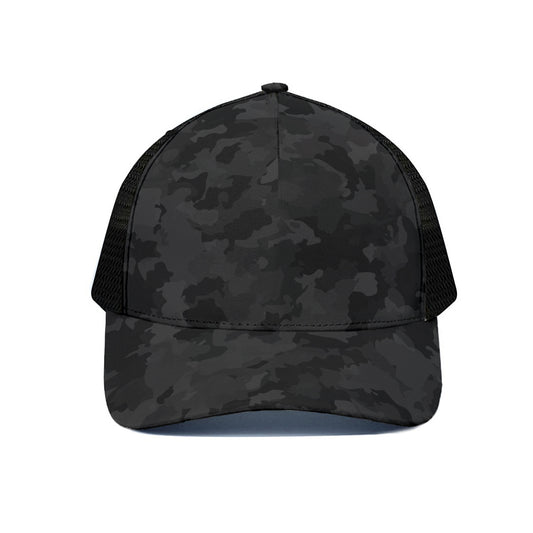 Black Camouflage Print Black Mesh Trucker Cap