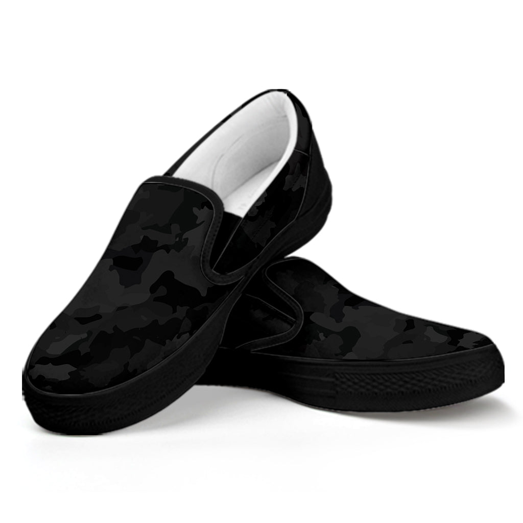 Black Camouflage Print Black Slip On Sneakers