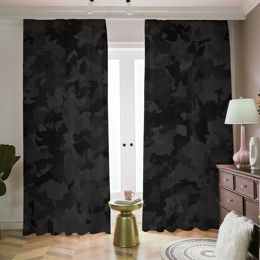 Black Camouflage Print Blackout Pencil Pleat Curtains