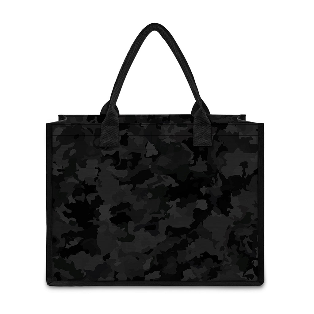 Black Camouflage Print Canvas Tote Bag