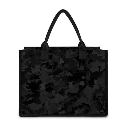 Black Camouflage Print Canvas Tote Bag