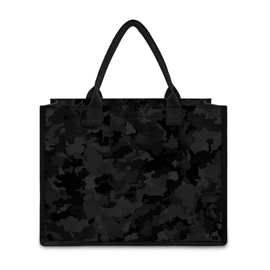 Black Camouflage Print Canvas Tote Bag