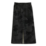 Black Camouflage Print Cotton Front Slit Maxi Skirt