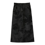 Black Camouflage Print Cotton Front Slit Maxi Skirt