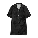 Black Camouflage Print Cotton Hawaiian Shirt