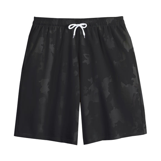Black Camouflage Print Cotton Shorts
