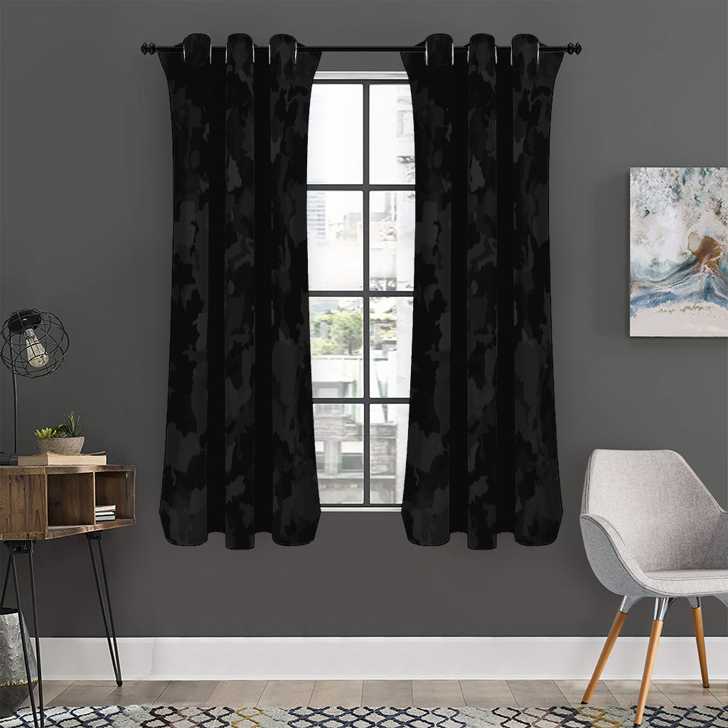 Black Camouflage Print Curtain