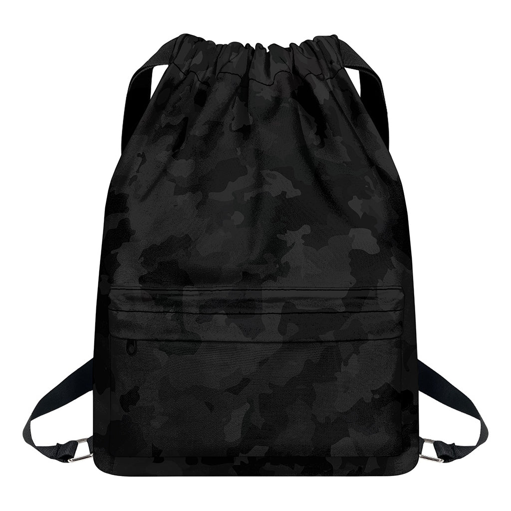 Black Camouflage Print Drawstring Backpack