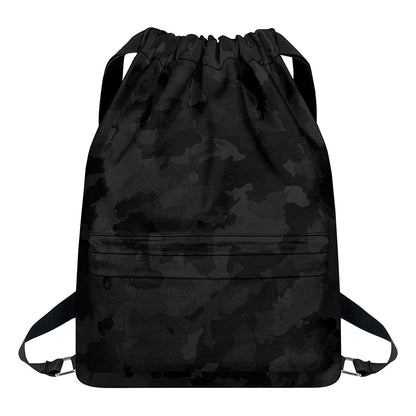 Black Camouflage Print Drawstring Backpack