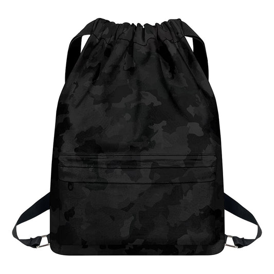 Black Camouflage Print Drawstring Backpack