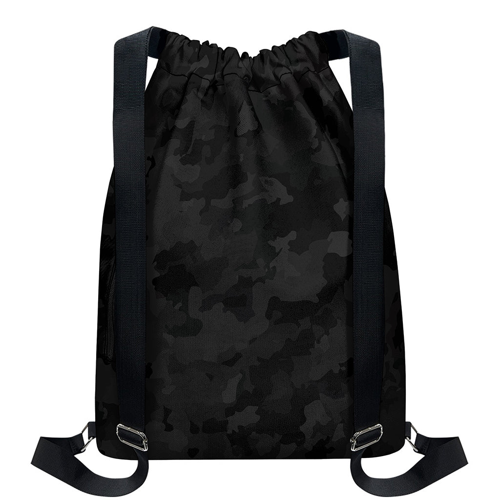 Black Camouflage Print Drawstring Backpack