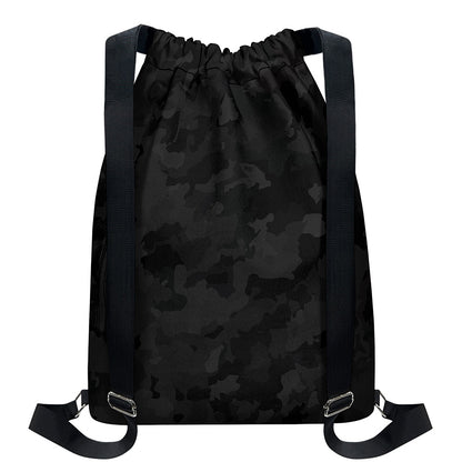 Black Camouflage Print Drawstring Backpack