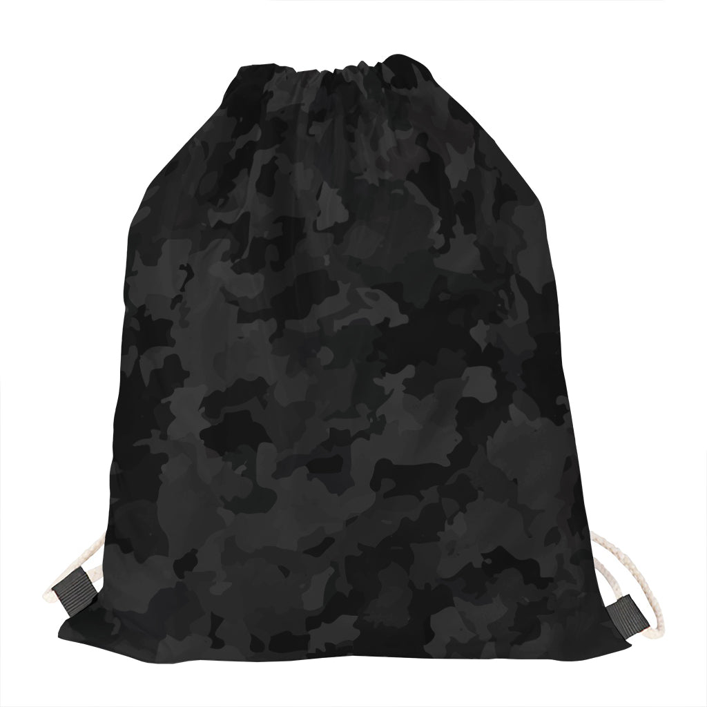 Black Camouflage Print Drawstring Bag