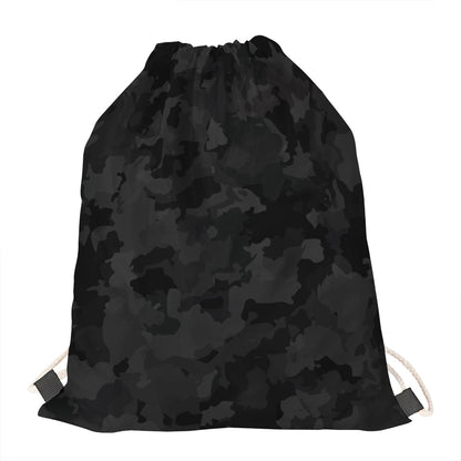 Black Camouflage Print Drawstring Bag