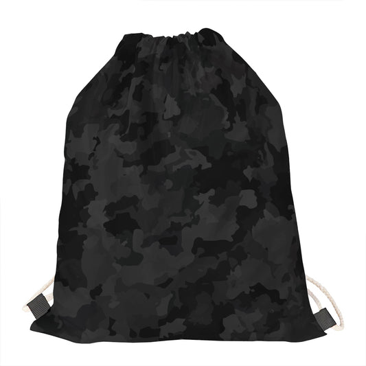 Black Camouflage Print Drawstring Bag