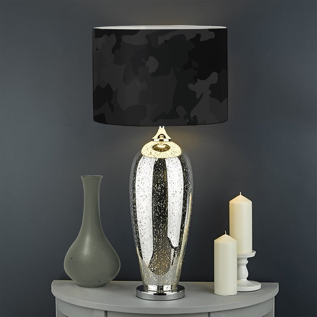 Black Camouflage Print Drum Lamp Shade