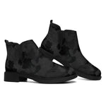 Black Camouflage Print Flat Ankle Boots