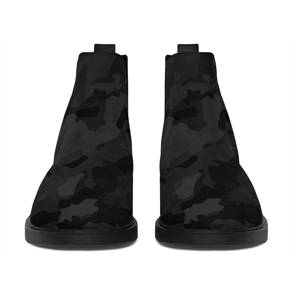 Black Camouflage Print Flat Ankle Boots