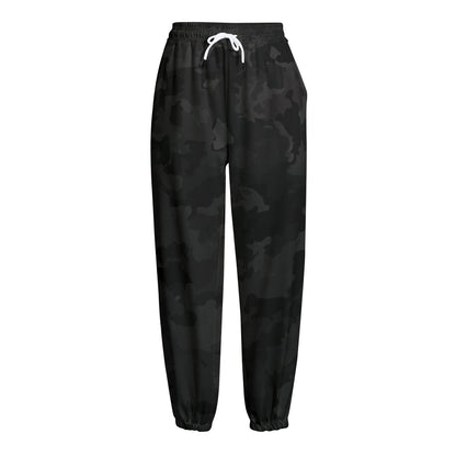 Black Camouflage Print Fleece Lined Knit Pants
