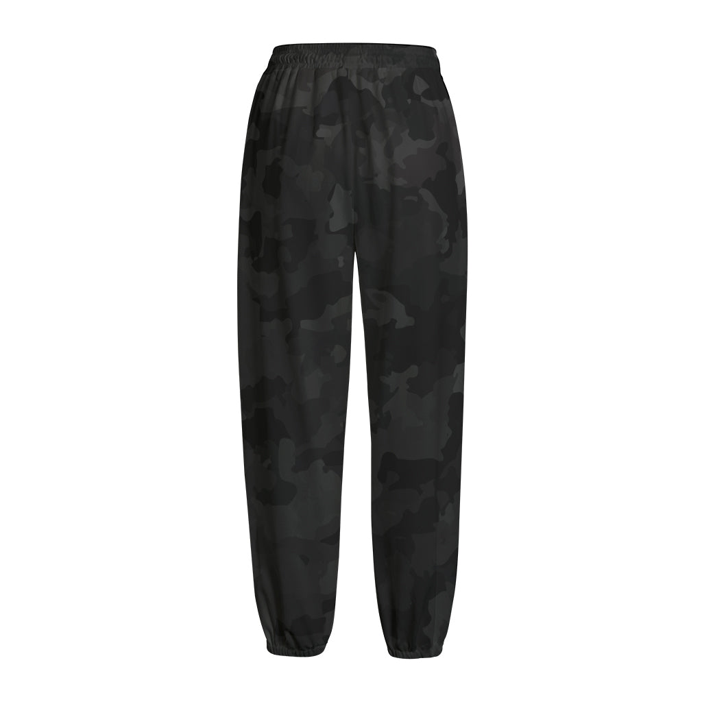 Black Camouflage Print Fleece Lined Knit Pants